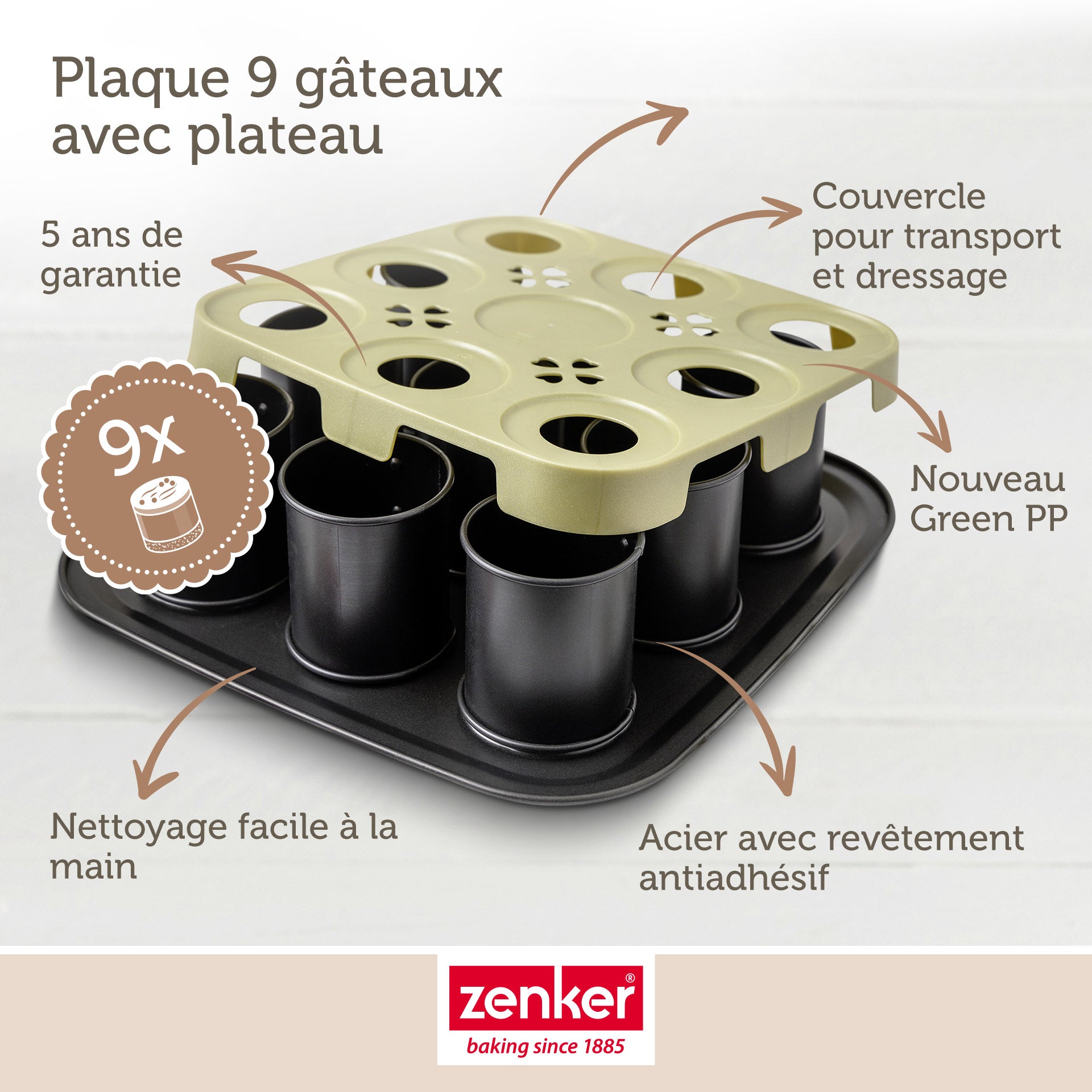 Moule à gâteaux individuels 9 empreintes avec couvercle 29 x 29 cm Zenker Bake Click and Go Zenker - Mathon - 3