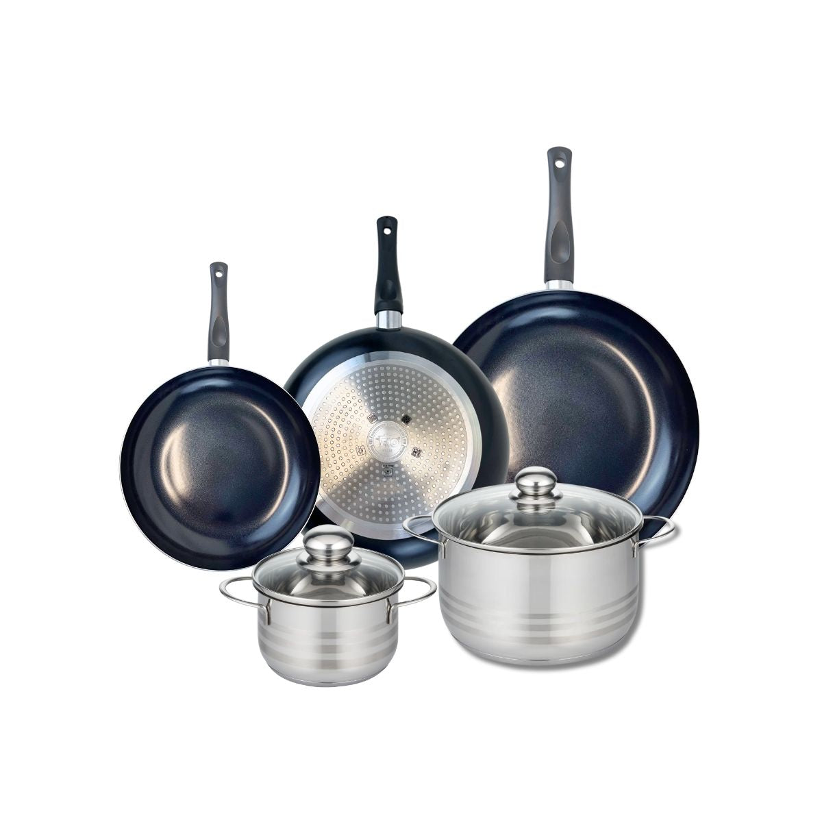 Ensemble de 3 Poêles de cuisson 20, 24 et 28 cm et 2 faitouts 14 et 20 cm  Prima Brillant Elo - Mathon - 1