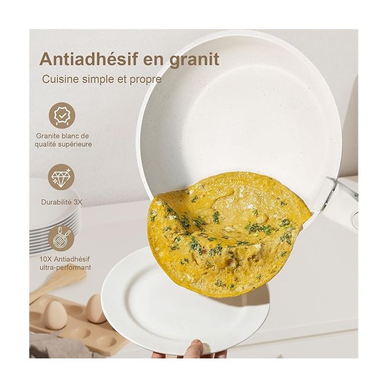 Batterie de cuisine 18 pièces avec poignées amovibles en Granit beige - Tous feux dont induction Just perfecto JL-996 Just Perfecto - Mathon - 6