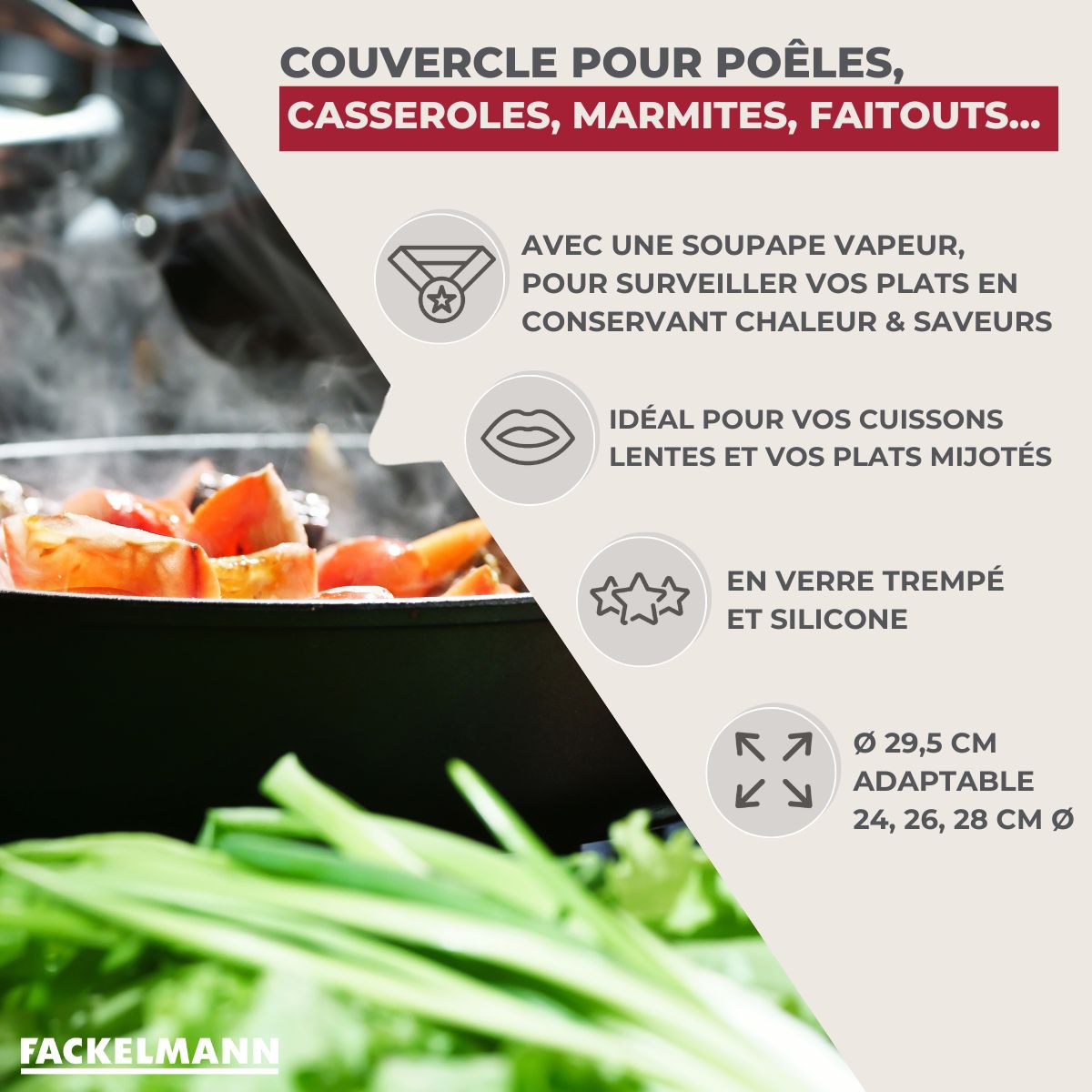 Couvercle de cuisson adaptable de 24 à 28 cm en verre et silicone Fackelmann - Mathon - 3