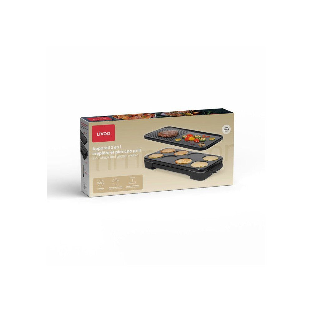 Appareil 2-en-1 Crepiere Et Plancha Grill - Livoo - Doc349n - 1500 W - 8 Mini Crepes ø 11,5 Cm - Sans Pfas - Noir Livoo - Mathon - 6