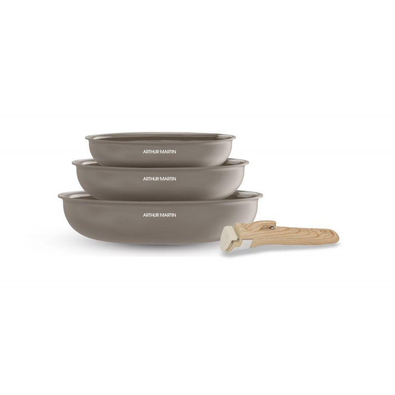 Set de 3 poêles 20-24-28 cm poignée amovible Taupe Arthur Martin AM4587 Arthur Martin - Mathon - 1