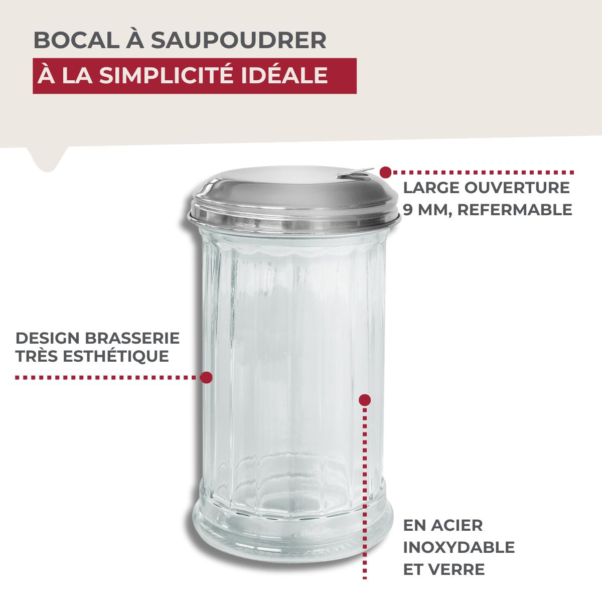 Saupoudreuse en verre et couvercle inox 14 cm  Basic Fackelmann - Mathon - 4