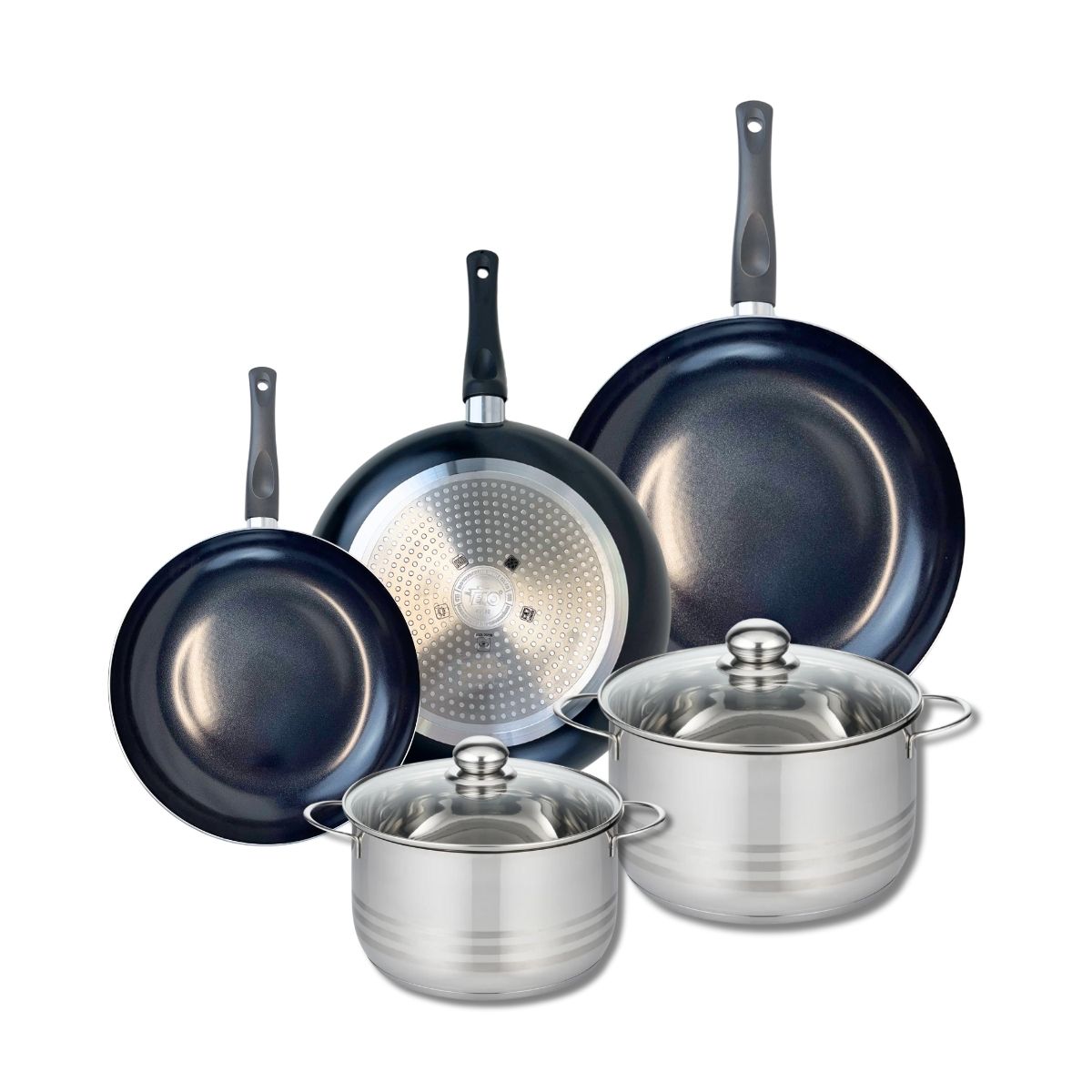 Ensemble de 3 Poêles de cuisson 24, 28 et 32 cm et 2 faitouts 20 et 24 cm  Prima Brillant Elo - Mathon - 1