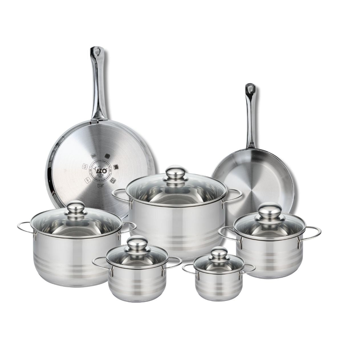 Ensemble de 2 Poêles de cuisson 24 et 28 cm et 5 faitouts 12, 14, 16, 20 et 24 cm  Profi Brillant Elo - Mathon - 1