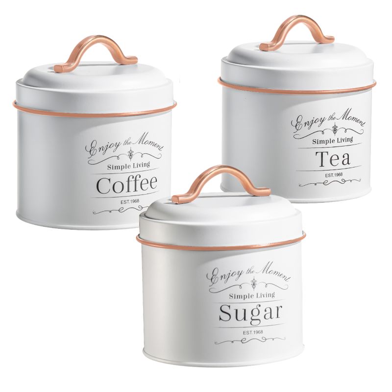 Set de boîtes de conserve vintage 3 pièces Blanc bordure Or Rose Herzberg HG04432 Herzberg - Mathon - 1