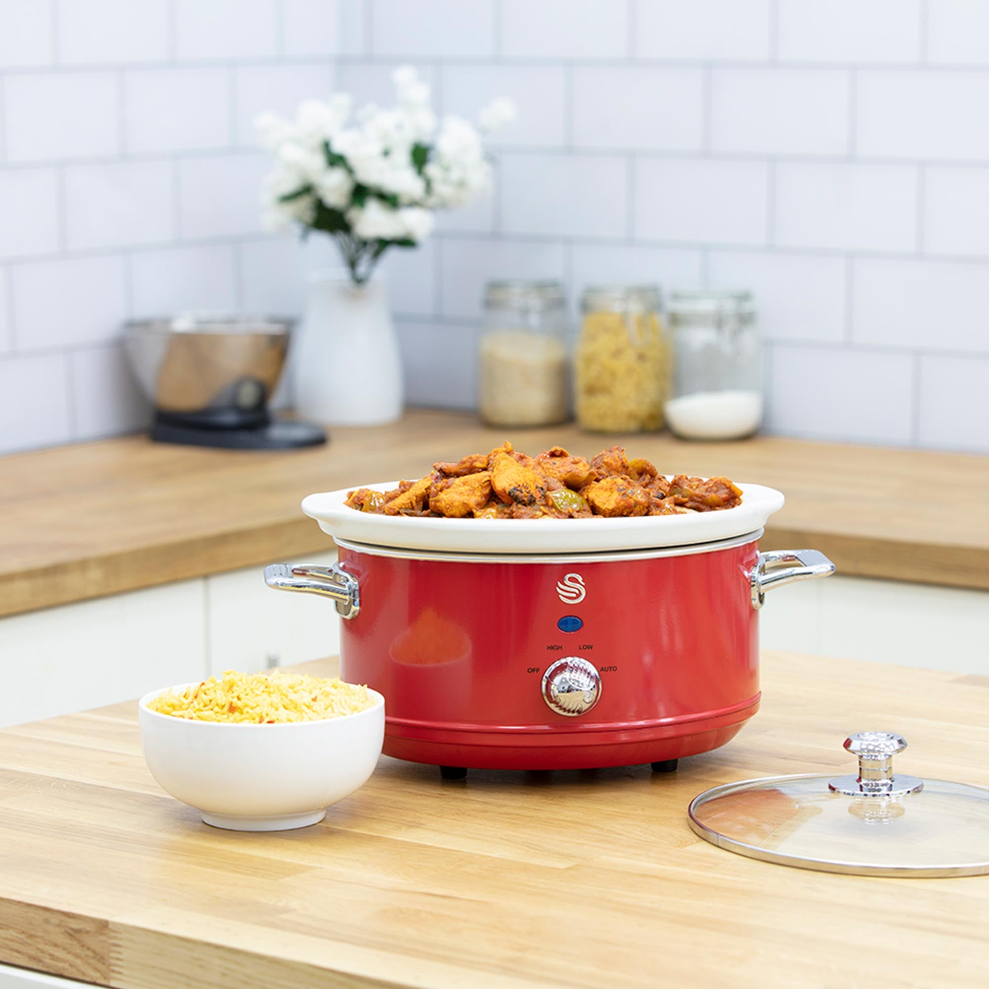 Retro Mijoteuse 3,5L Poêle Amovible en Céramique Antiadhésive, Vintage 200 Rouge SF17021RNEU - Mathon - 3