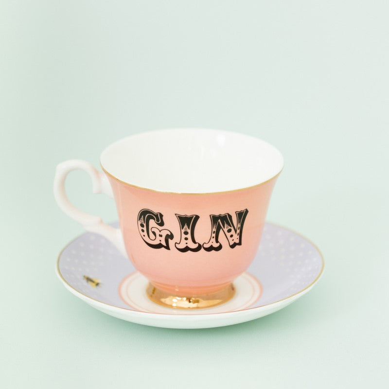 British Pomp - Paire Tasse thé (1 tasse + 1 sous-tasse) 280ml - Gin Yvonne Ellen - Mathon - 1