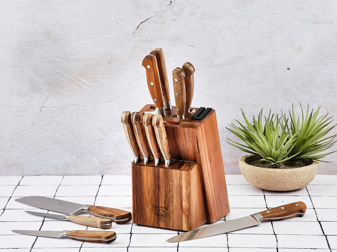 Lot de 14 couteaux de cuisine en inox marron D Björn - Mathon - 2