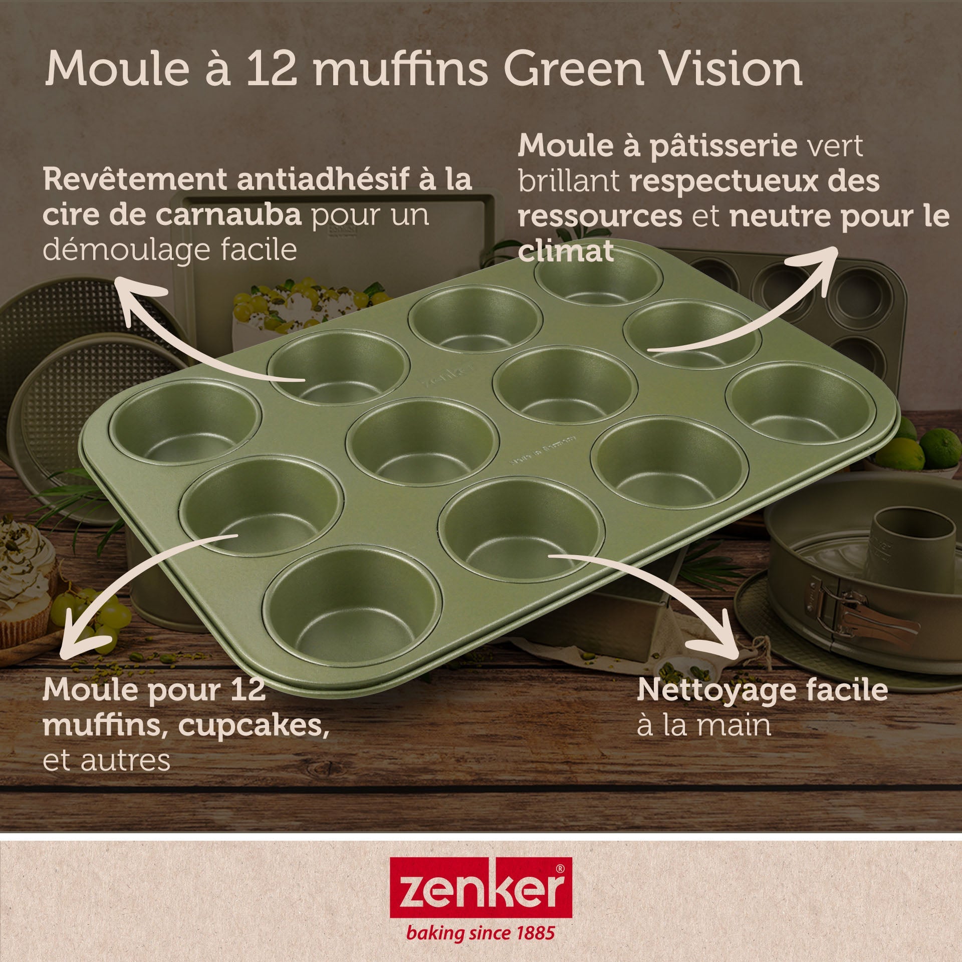 Ensemble de 2 Moules à muffins 12 empreintes 38 x 26 cm Zenker Green Vision Zenker - Mathon - 3
