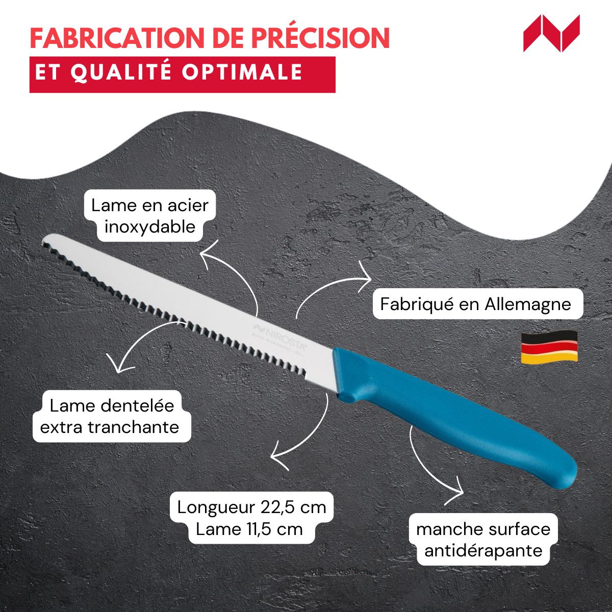 Couteau petit-déjeuner 22,5 cm  Elemental Nirosta - Mathon - 3