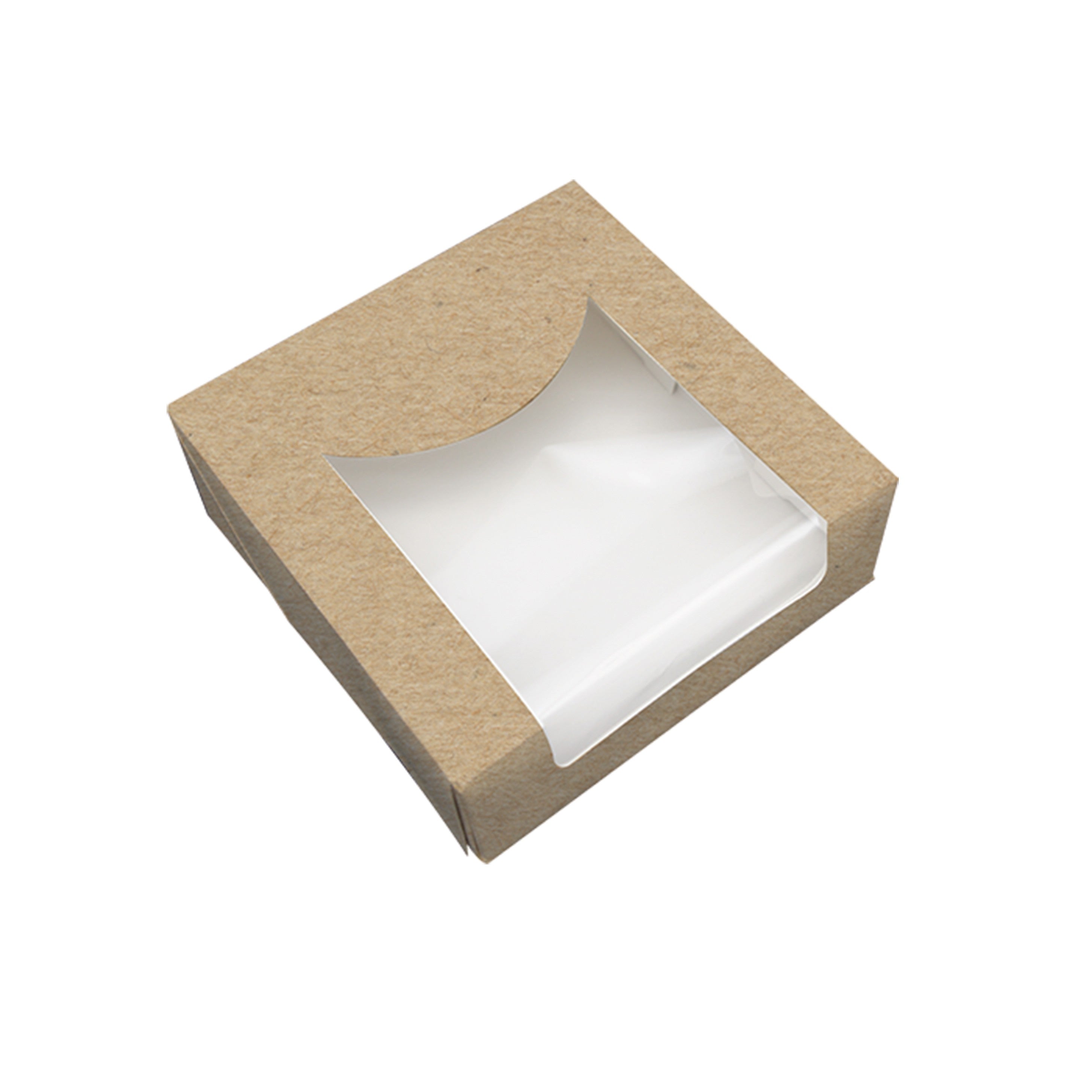 50Pcs - Boite pâtissière carton brun avec couvercle attaché à fenêtre PLA  120x120x50mm FirstPack - Mathon