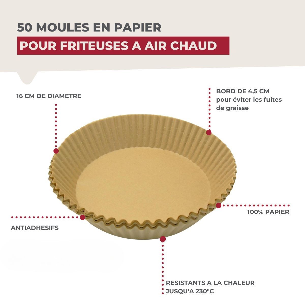 Lot de 300 Moules en papier air fryer ronds 16 cm Fackelmann - Mathon - 3