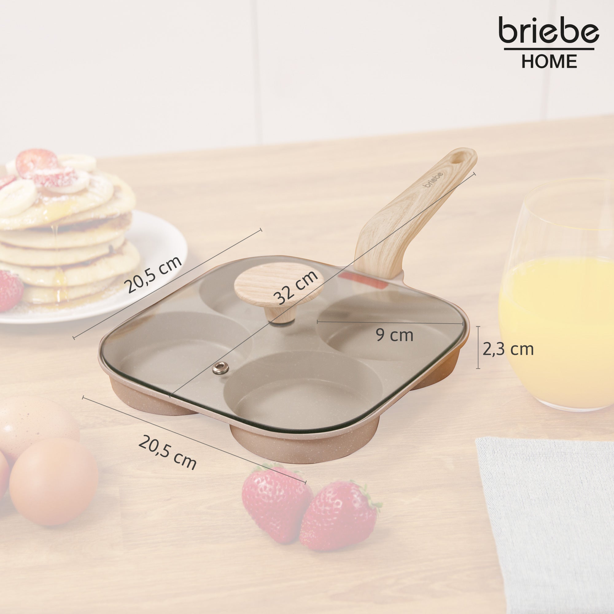 Poêle Pancakes Induction 4 Emplacements œufs au plat couvercle, Antiadhésive  Crème FPE1176 - Mathon - 6