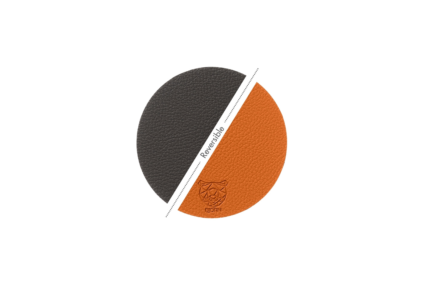 Sous-verre rond réversible - 6 pièces - Cuir recyclé orange et chocolat Björn - Mathon - 3