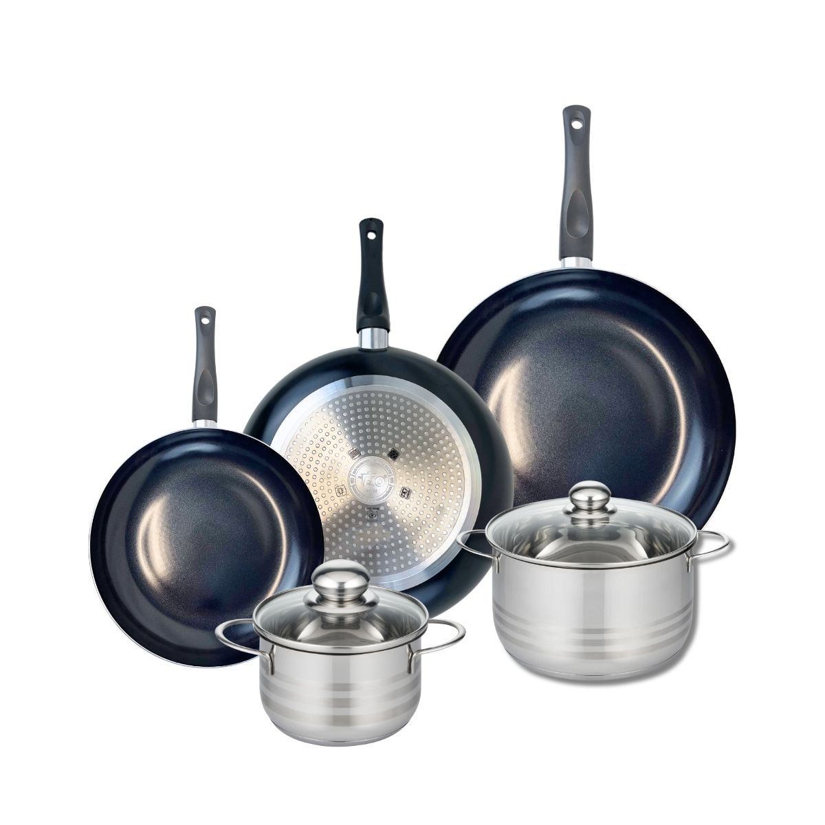 Ensemble de 3 Poêles de cuisson 24, 28 et 32 cm et 2 faitouts 16 et 20 cm  Prima Brillant Elo - Mathon - 1