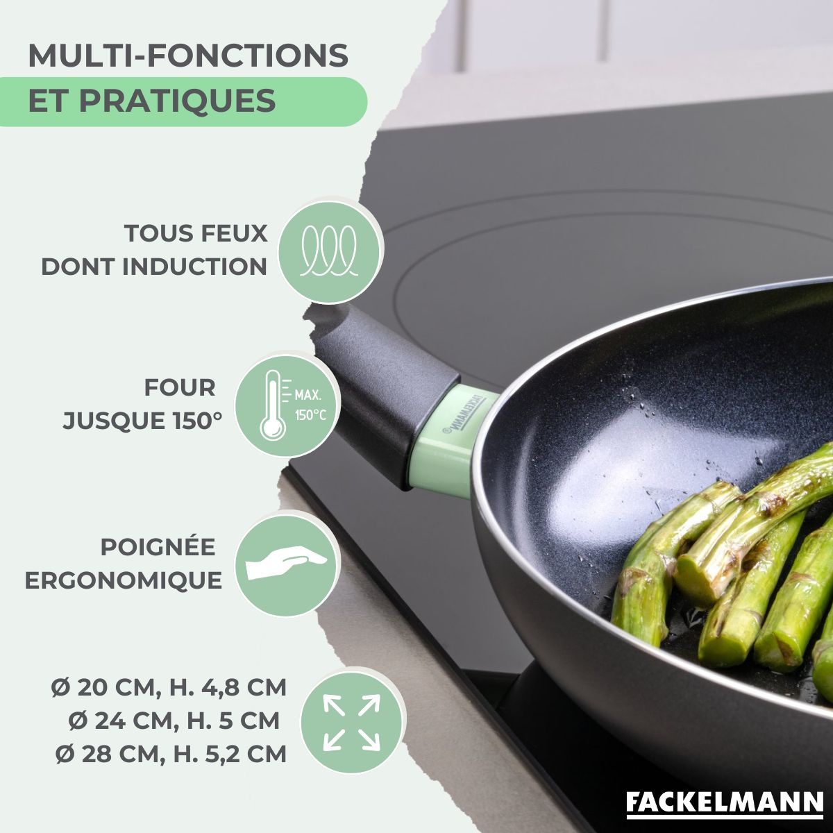 Set de 3 poêles antiadhésives céramique 20, 24 et 28 cm  Brandao Fackelmann - Mathon - 3