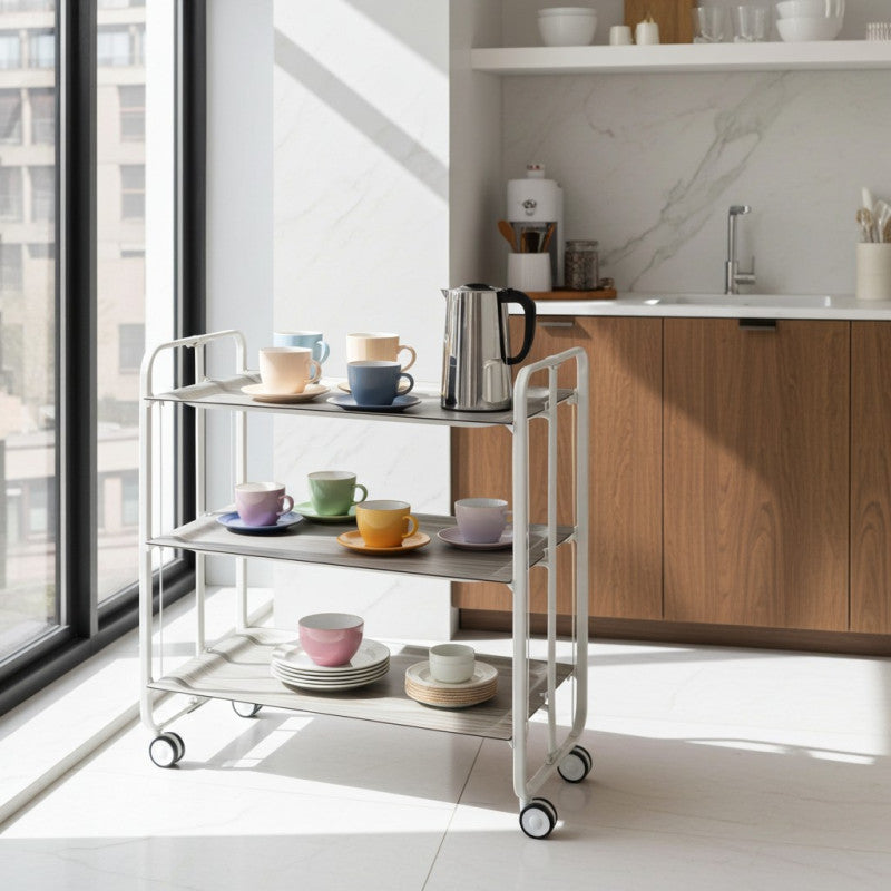 Desserte pliante 3 niveaux avec roulettes – structure blanche, bauhaus Don Hierro - Mathon - 3