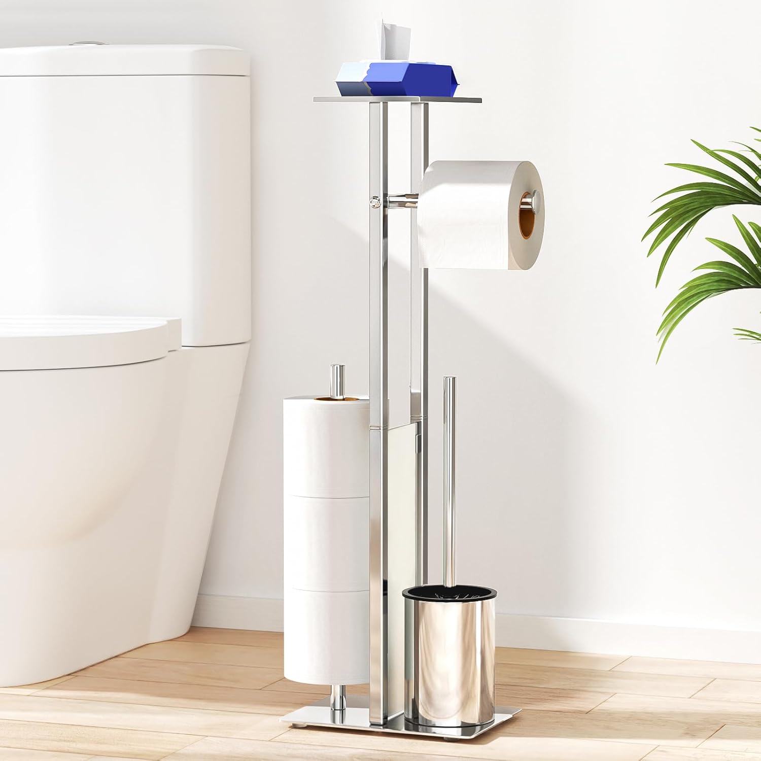 Porte-Papier Toilette Autonome avec Brosse et Plateau – Argent Vendos85 - Mathon