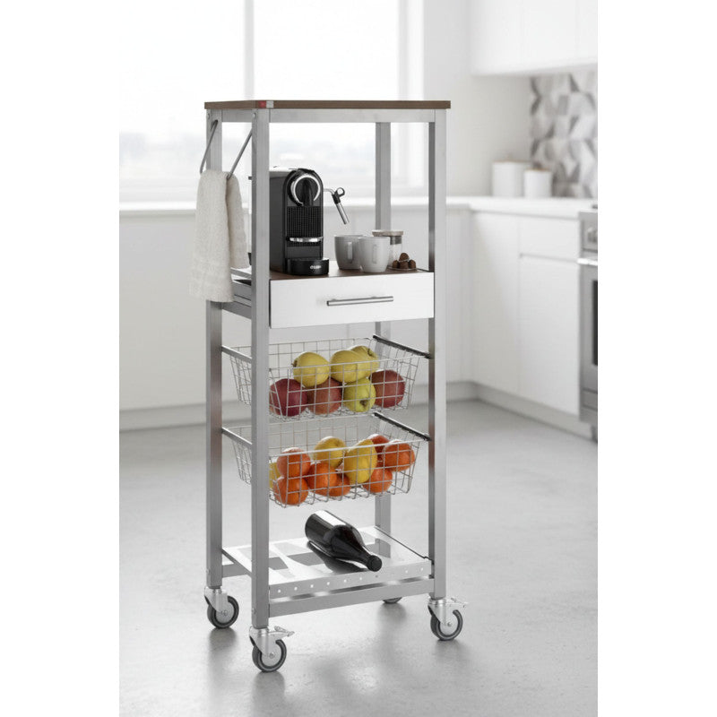 Desserte de cuisine onda alto – meuble métallique finition aluminium avec 2 paniers, tiroir, porte-bouteilles Don Hierro - Mathon - 2