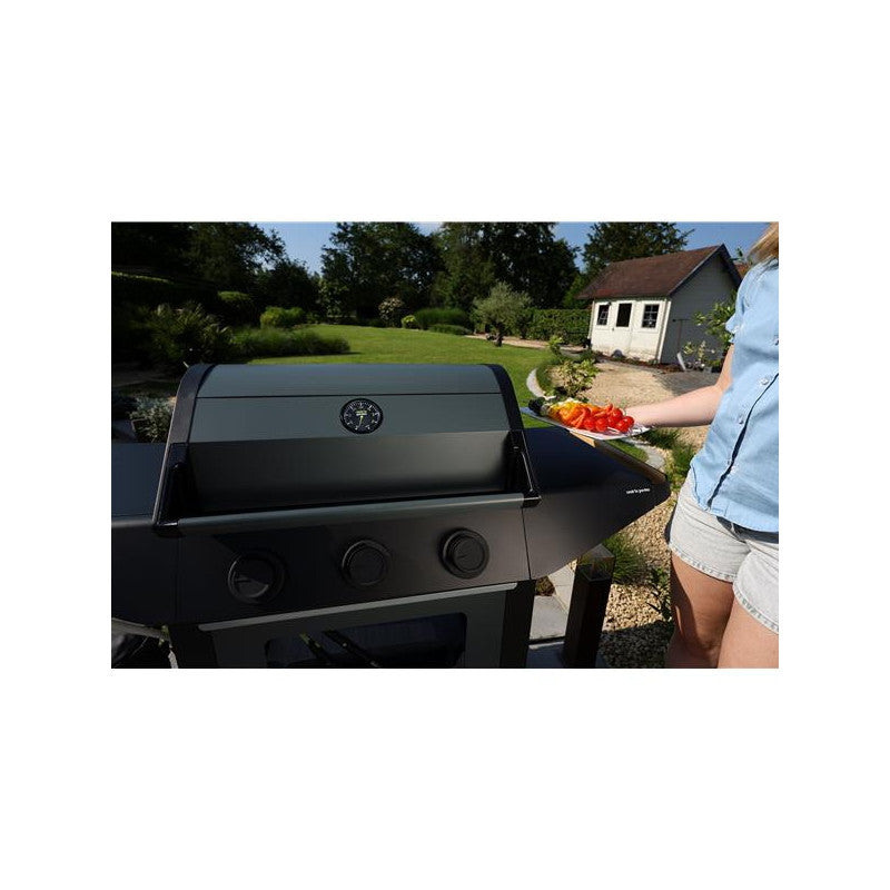 Barbecue Gaz 10,5kw 3 Bruleurs Gril Et Plancha Fonte Emaillee Sur Chari Cook In Garden - Am253t Cook