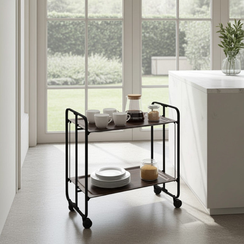 Desserte pliante 2 niveaux avec roulettes – structure noire, bauhaus Don Hierro - Mathon - 2