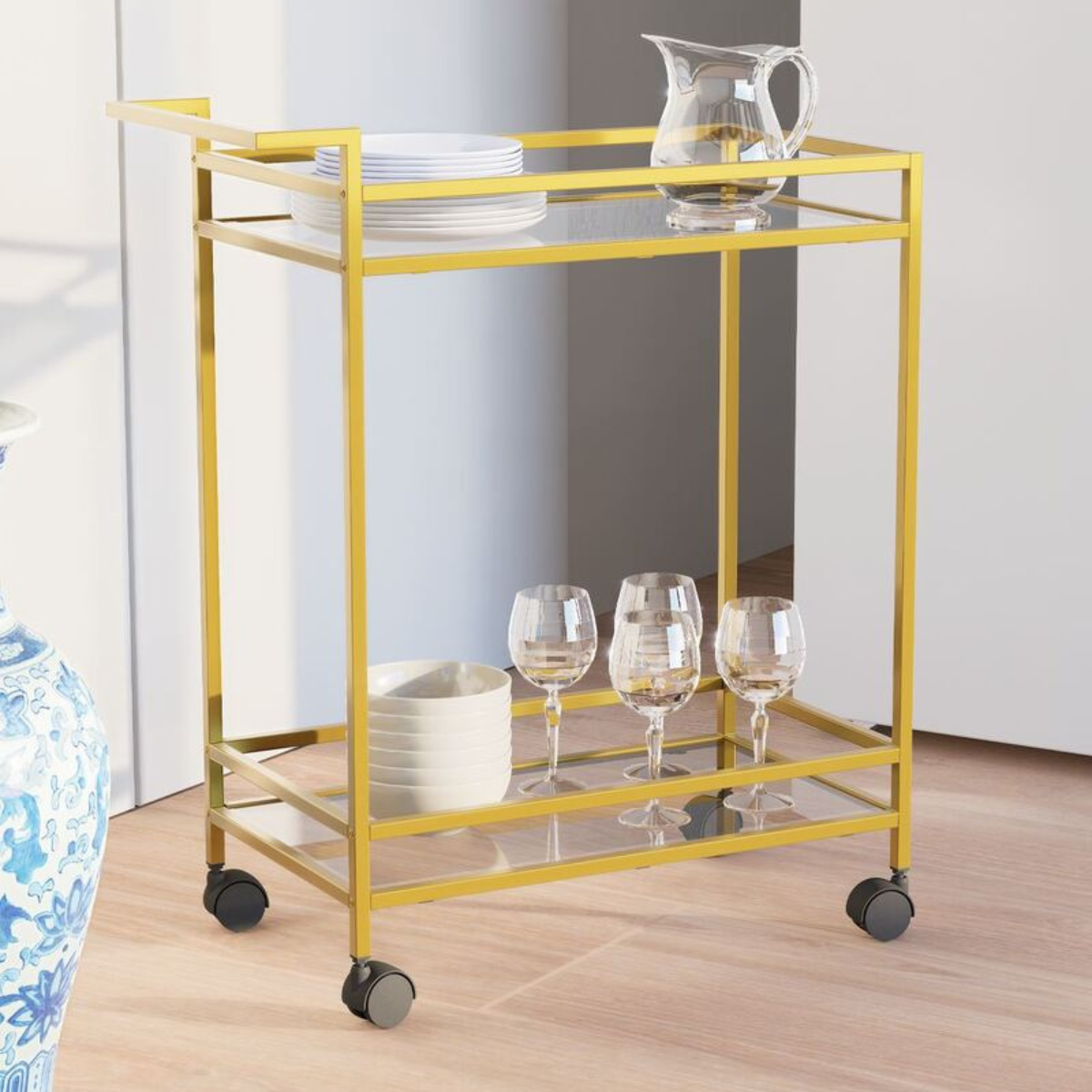 Desserte en Métal doré et verre H80 cm - VORTEX Calicosy - Mathon - 6