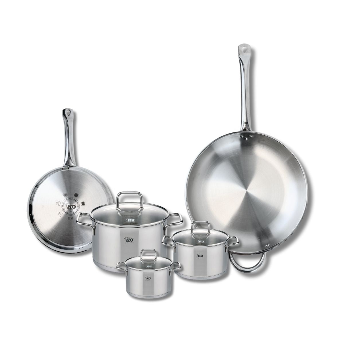 Ensemble de 2 Poêles de cuisson 24 et 32 cm et 3 faitouts 12, 14 et 20 cm  Profi Citrin Elo - Mathon - 1