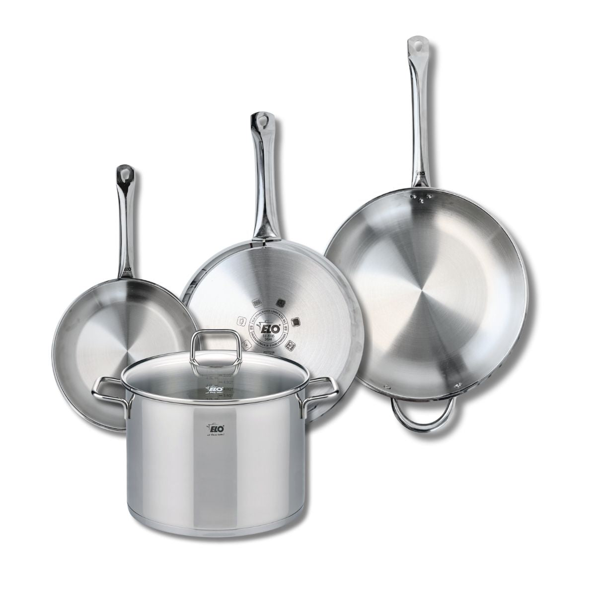 Ensemble de 3 Poêles de cuisson 24, 28 et 32 cm et 1 faitout 26 cm  Profi Citrin Elo - Mathon - 1