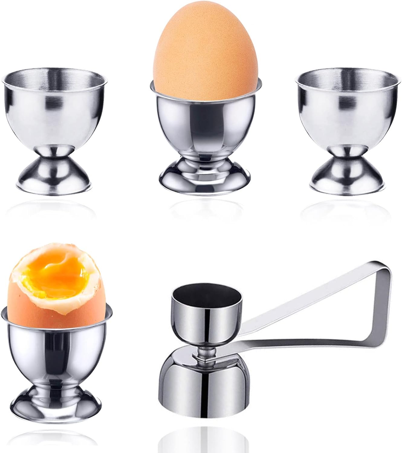 Lot de 4 coquetiers en acier inoxydable avec ouvre-œuf Vendos85 - Mathon