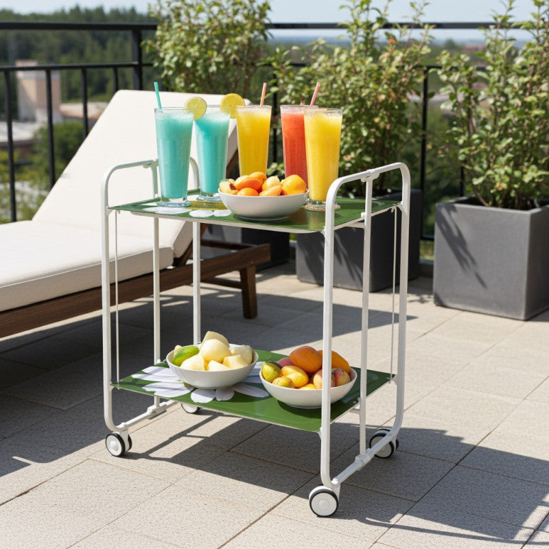 Desserte pliante 2 niveaux avec roulettes – structure blanche, bauhaus Don Hierro - Mathon - 2