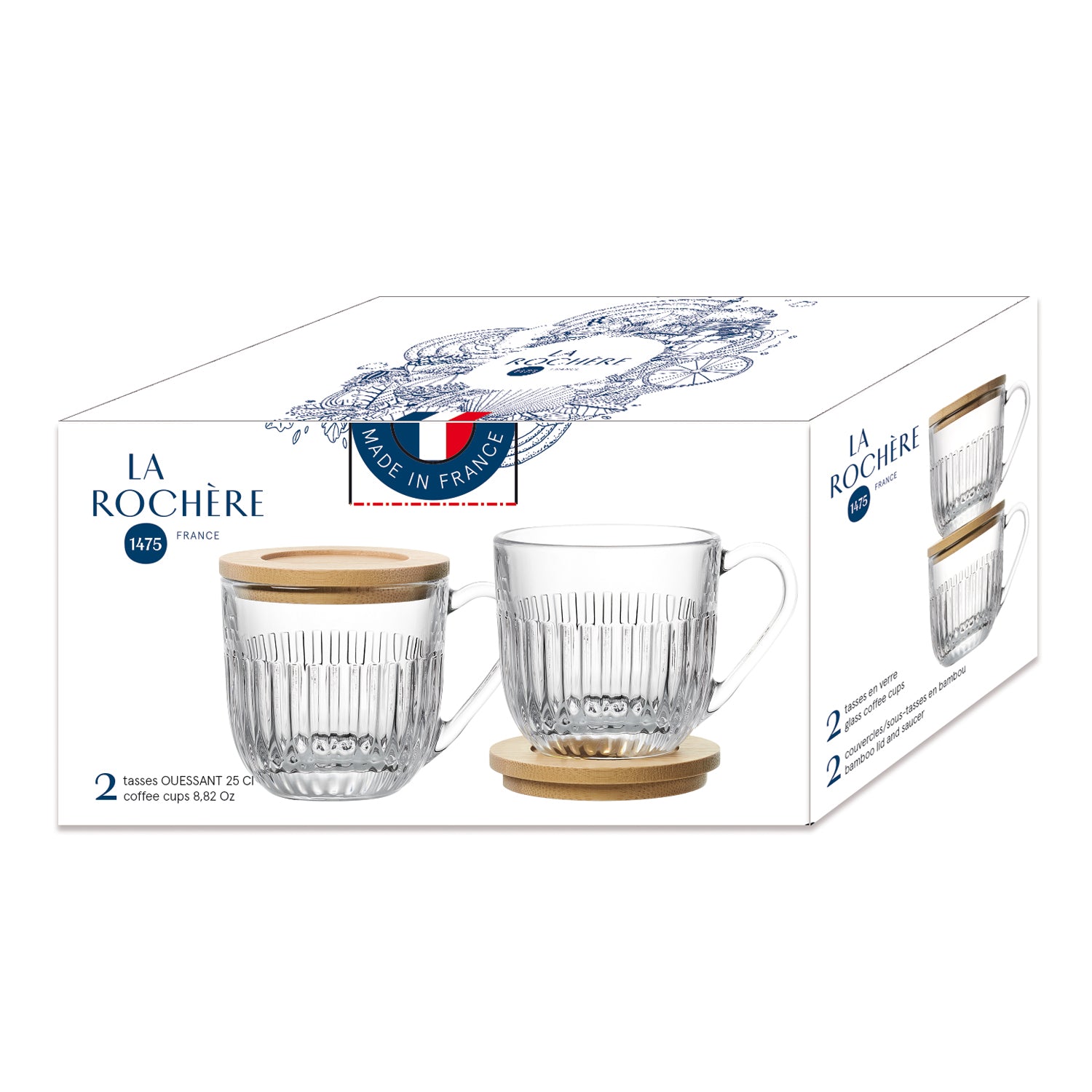 Coffret de 2 tasses avec couvercles OUESSANT /sous tasses en bambou La Rochère - Mathon - 4