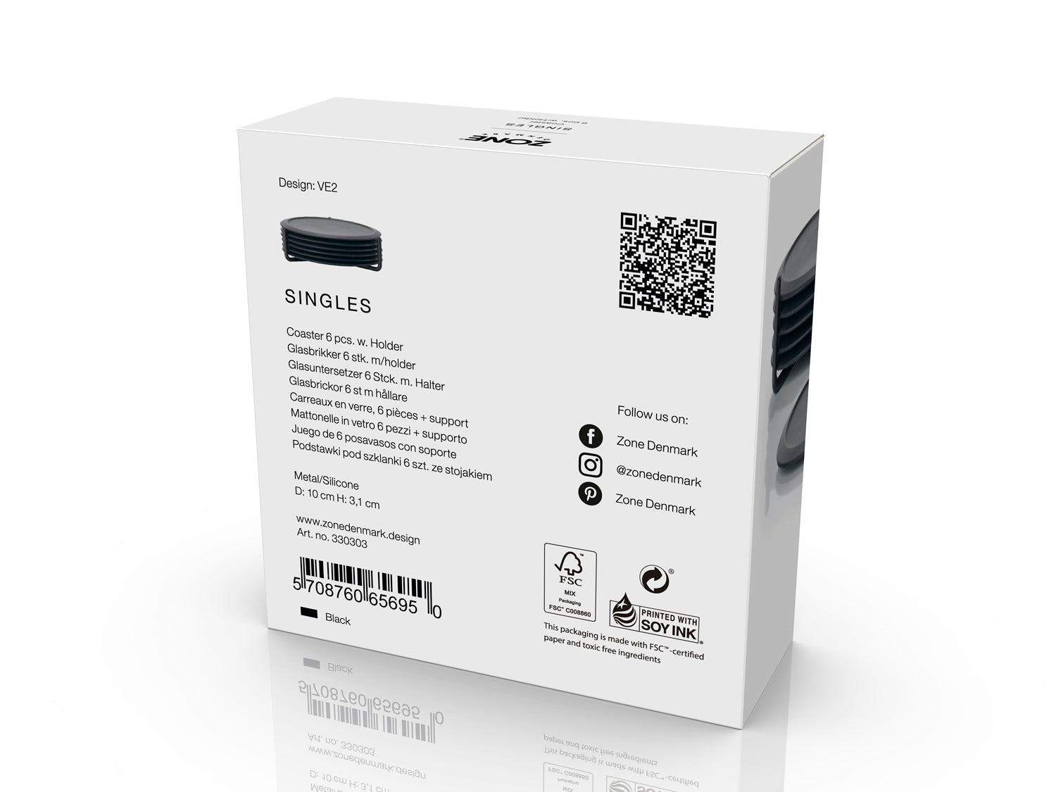 Ensemble de 6 dessous de verre SINGLES et support en silicone et métal Noir Zone Denmark - Mathon - 4