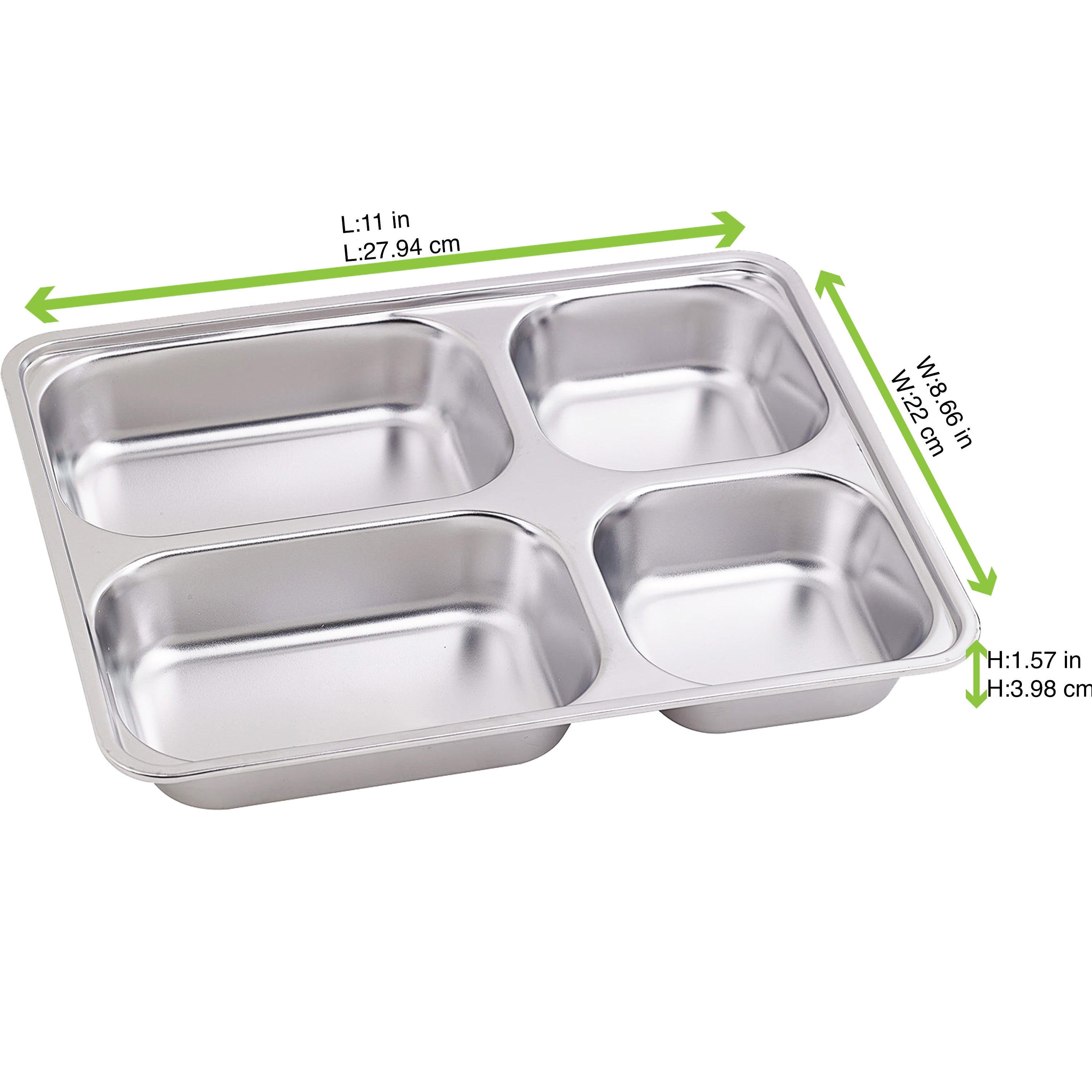 10Pcs - Plateau repas NoxTray en inox 4 compartiments avec couvercle en plastique PP  280x220x40mm FirstPack - Mathon - 2