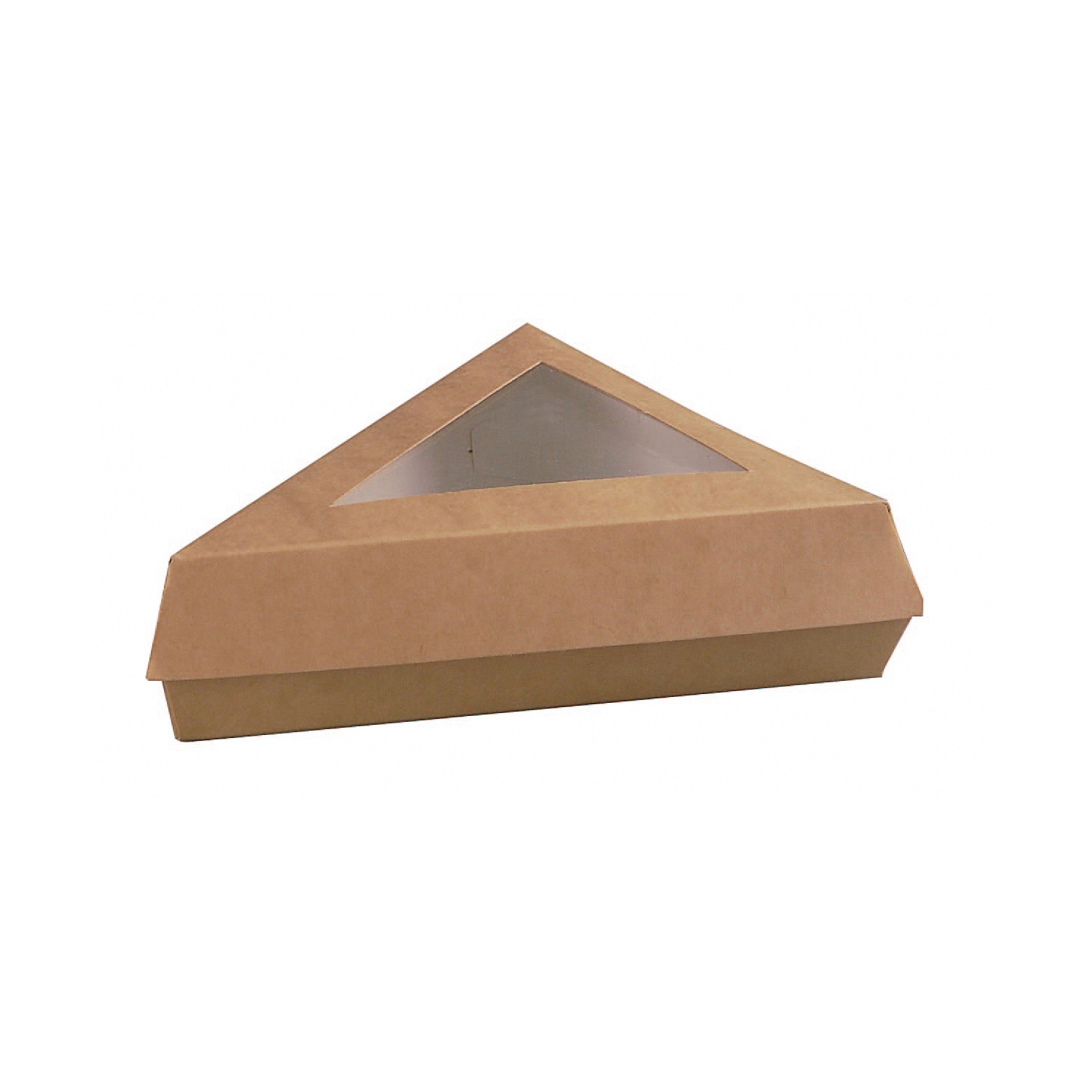 50Pcs - Boîte pâtissière triangulaire carton brun avec couvercle à fenêtre 155x130x45mm FirstPack - Mathon - 1