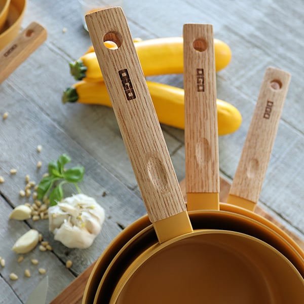 Casserole Ector induction aluminium revêtu manche en bois 16 cm jaune Ogo - Mathon - 3