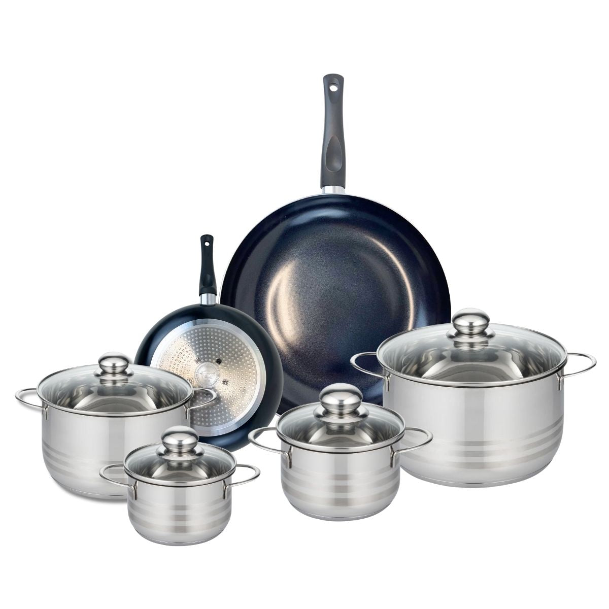 Ensemble de 2 Poêles de cuisson 20 et 32 cm et 4 faitouts 14, 16, 20 et 24 cm  Prima Brillant Elo - Mathon - 1