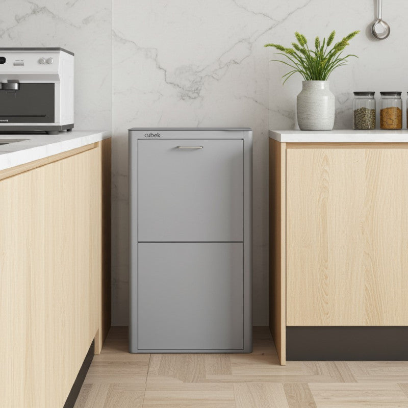 Poubelle cuisine de tri sélectif CUBEK, 4 compartiments de 20 litres, Gris Don Hierro - Mathon - 2