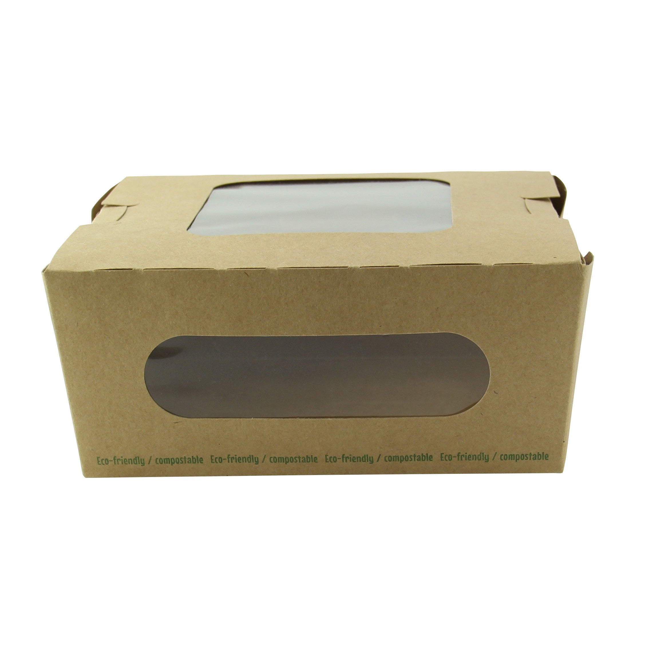 50Pcs - Boite salade carton kraft brun à double fenêtre PLA  152x135x65mm 1100ml FirstPack - Mathon - 1