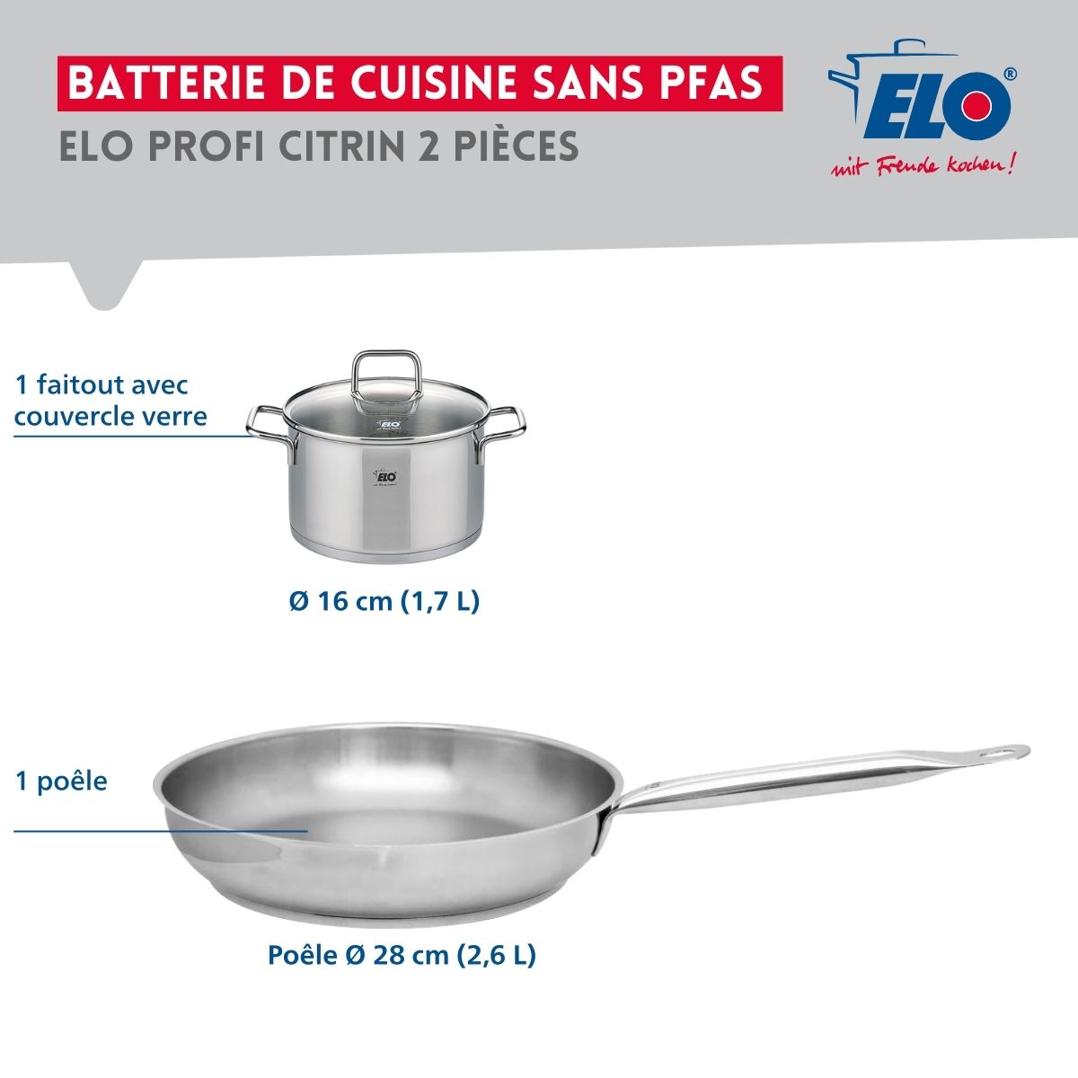 Ensemble de 1 Poêle de cuisson 28 cm et 1 faitout 16 cm  Profi Citrin Elo - Mathon - 2