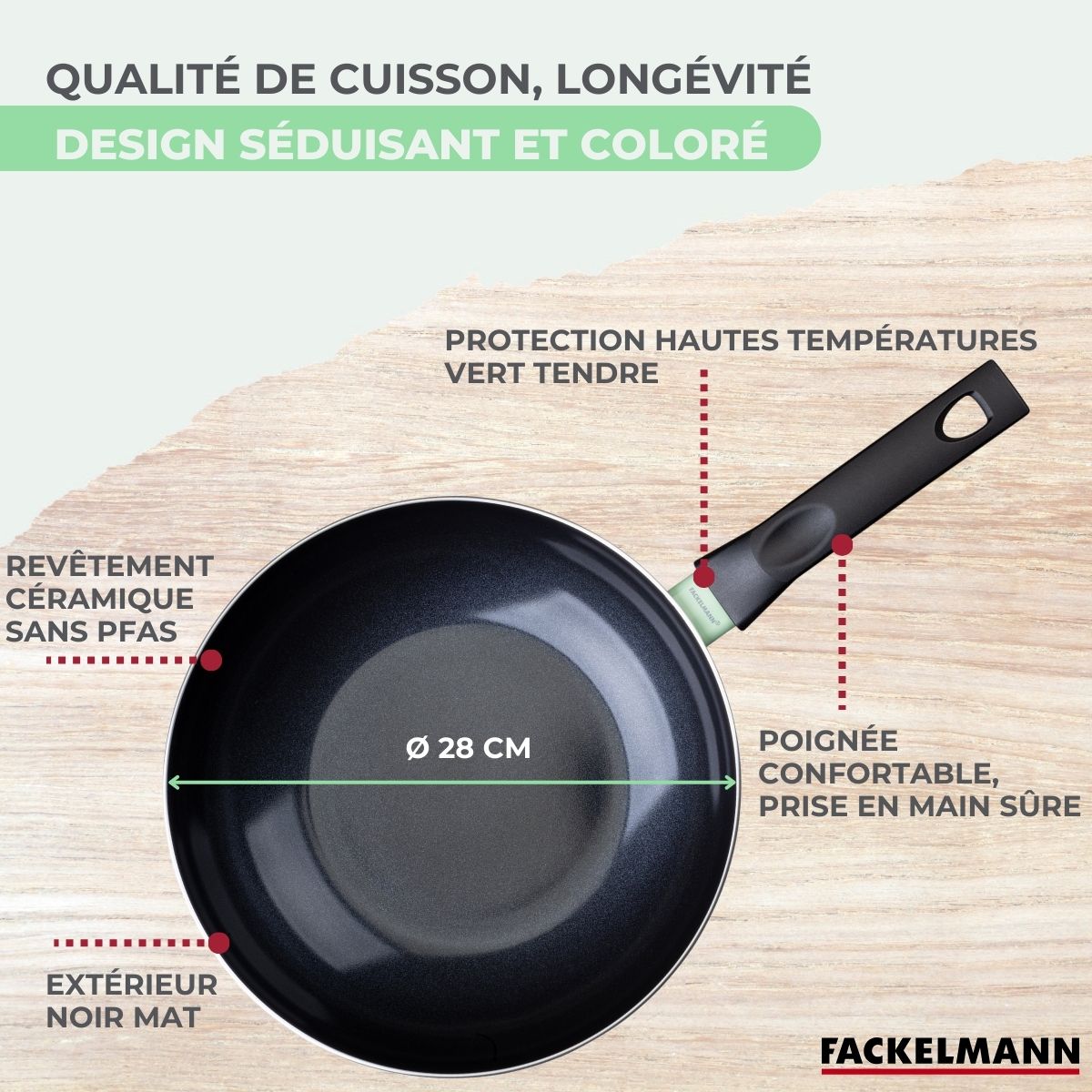 Wok 28 cm aluminium revêtement céramique antiadhésif sans PFAS  Brandao Fackelmann - Mathon - 6