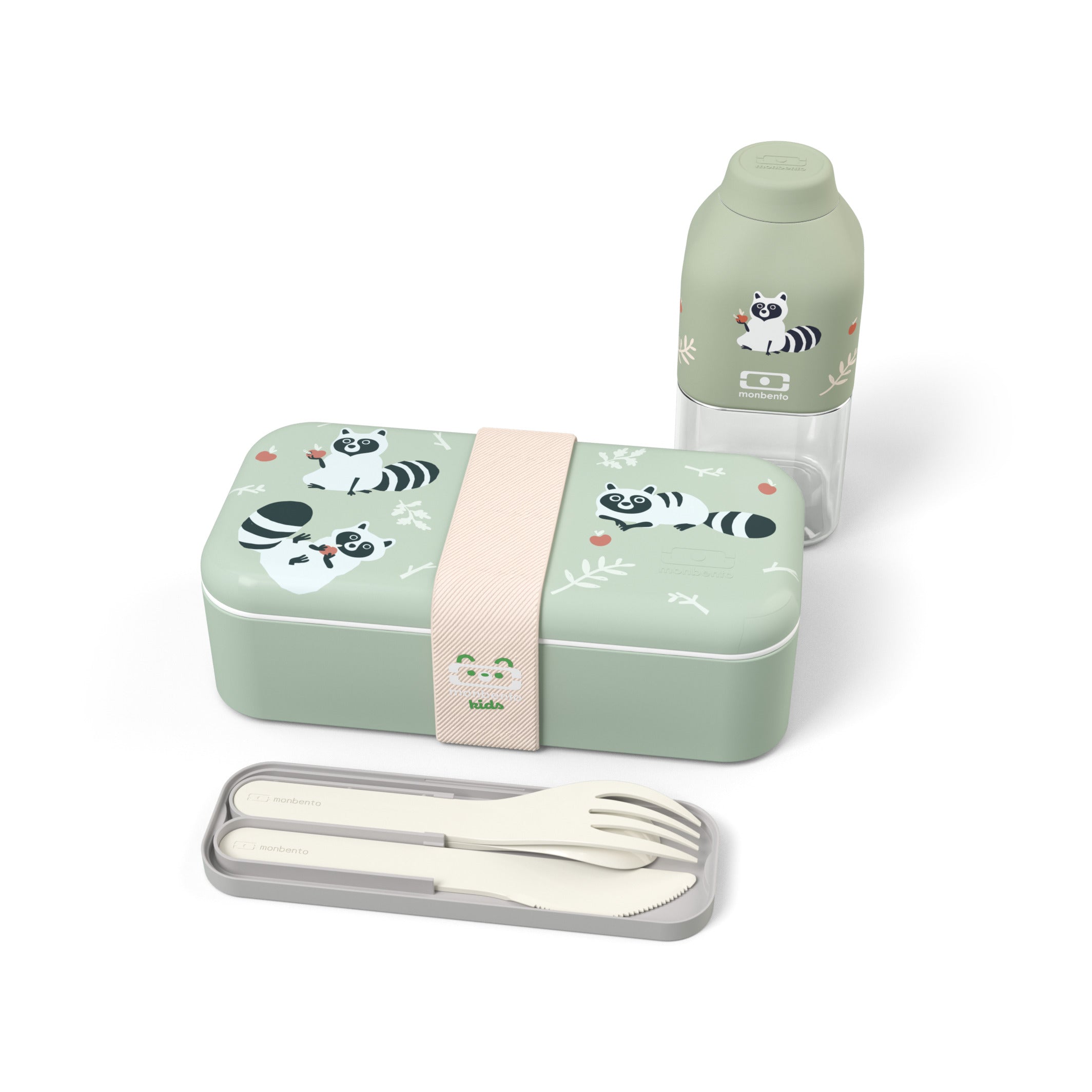 Coffret cadeau enfants lunch box Made in France Foodie vert Raccoon 500ml Monbento - Mathon - 2