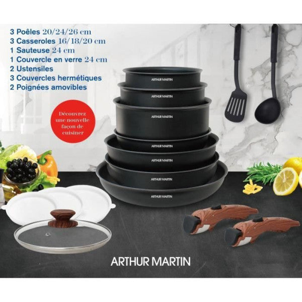 Arthur Martin Am1502 Batterie De Cuisine 15 Pieces - Poignée Amovible Arthur Martin - Mathon - 2
