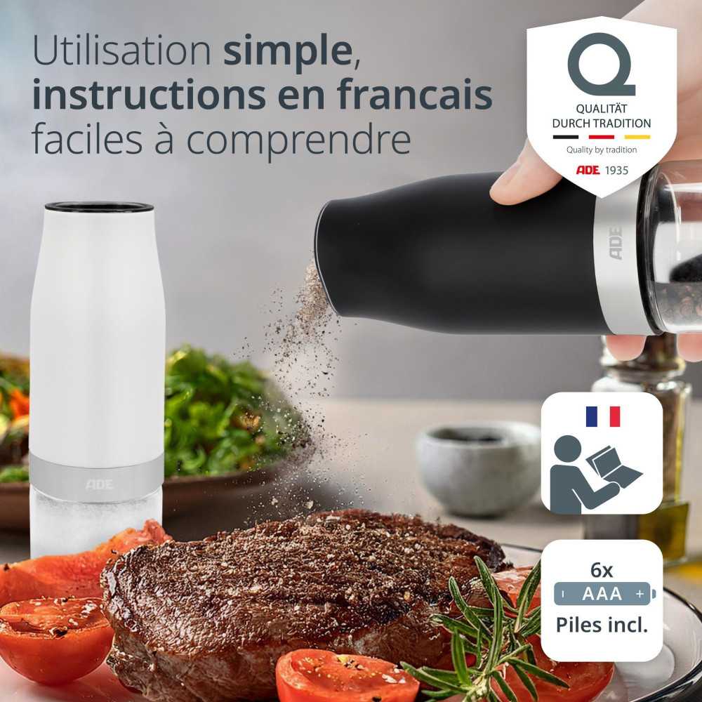 Lot De 2 Moulins électrique - Ade - Mill - Verre/synthétique - H 18,3 Cm - Noir & Blanc ADE - Mathon - 2