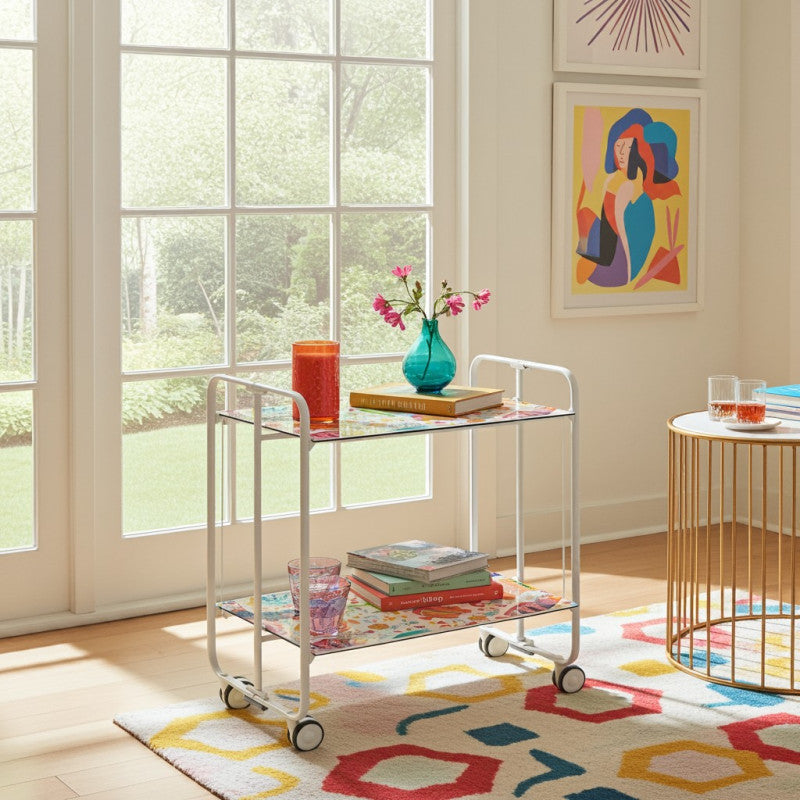 Desserte pliante 2 niveaux avec roulettes – structure blanche, bauhaus Don Hierro - Mathon - 2