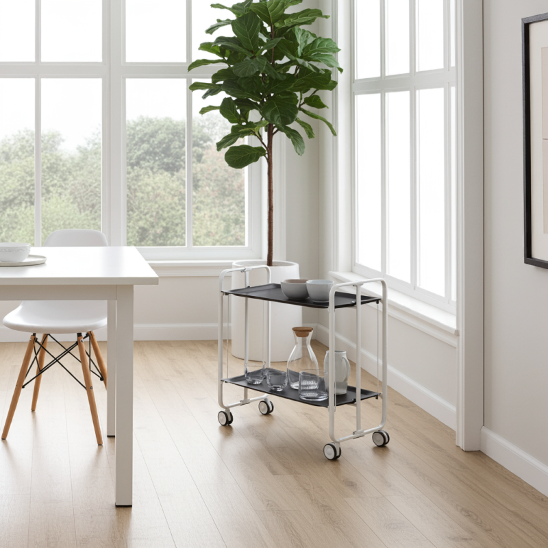 Desserte pliante 2 niveaux avec roulettes – structure blanche, bauhaus Don Hierro - Mathon - 2