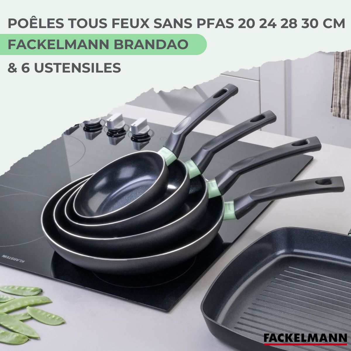 Ensemble de 4 poêles de 20 24 28 et 30 cm et 6 ustensiles  Brandao Fackelmann - Mathon - 2