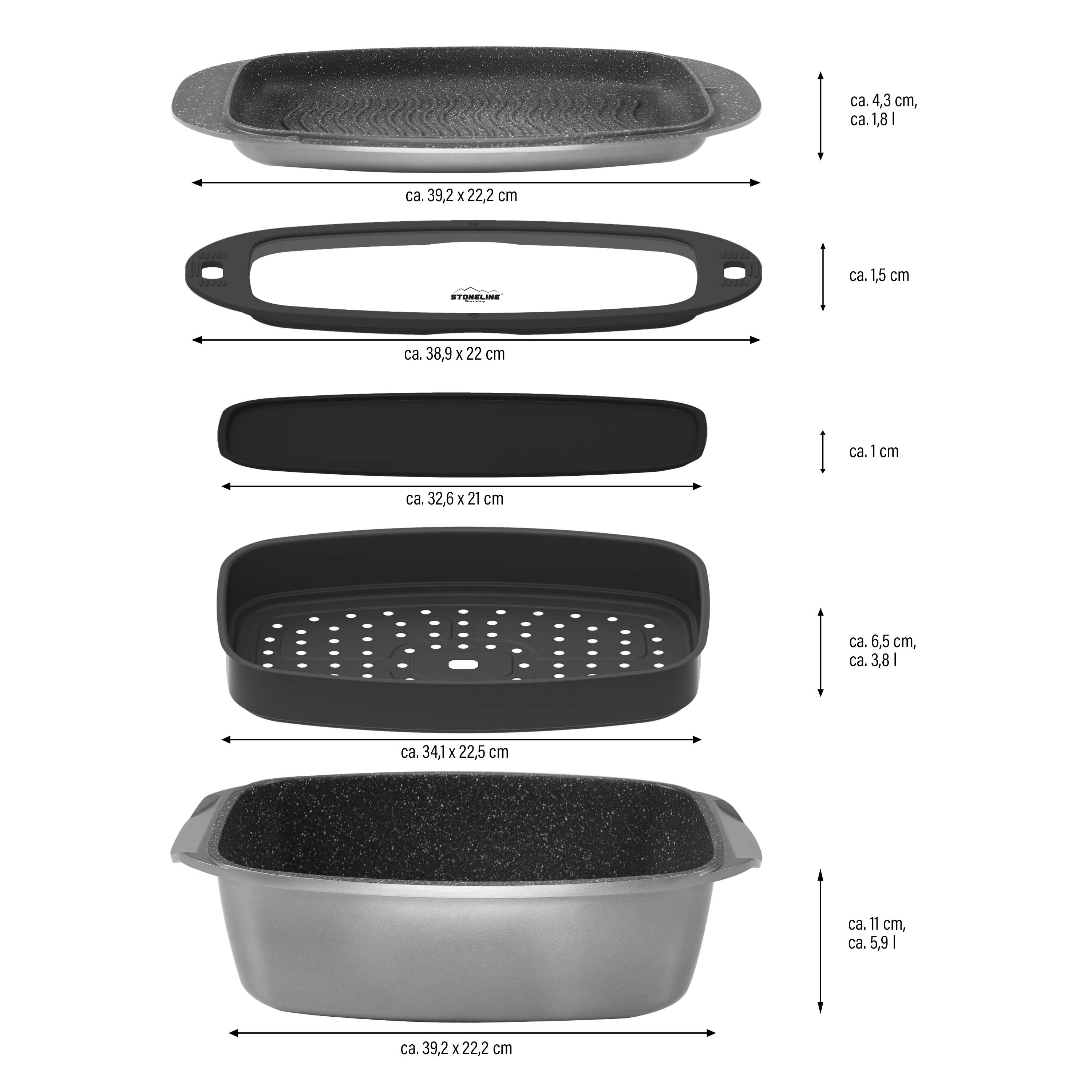9 en 1 Ensemble multifonctionnel pour rôtir et cuire au four, 5 pcs, avec couvercles Stoneline - Mathon - 4