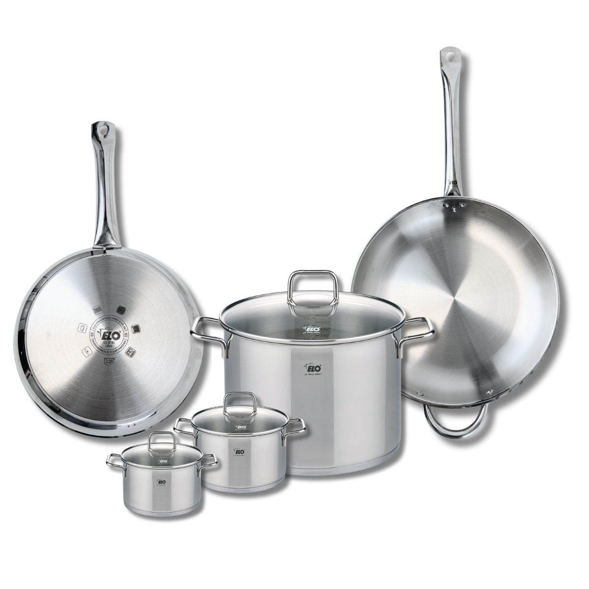 Ensemble de 2 Poêles de cuisson 28 et 32 cm et 3 faitouts 12, 14 et 26 cm  Profi Citrin Elo - Mathon - 1