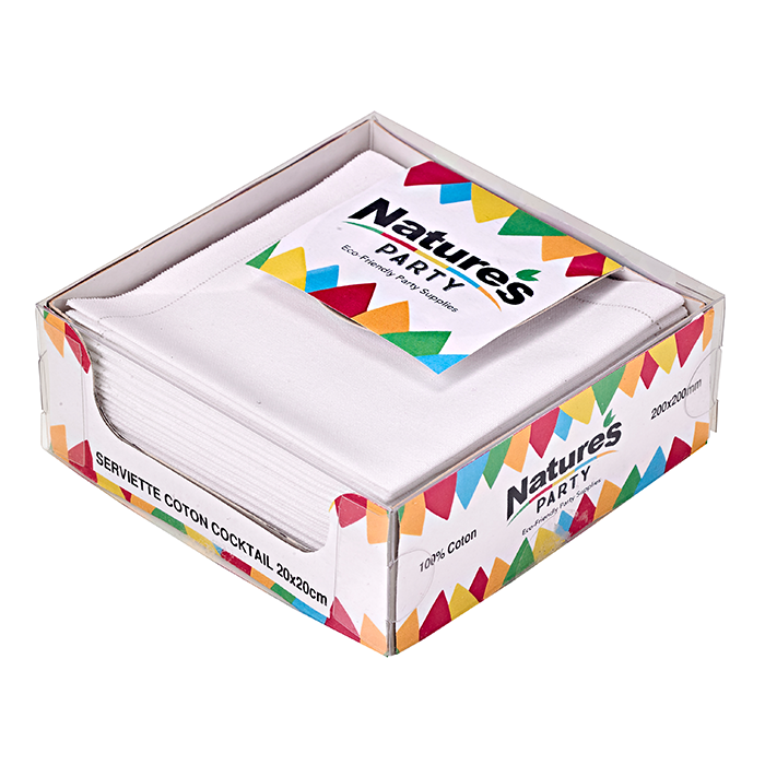 Serviette coton blanc pour cocktail 20 x 20 cm - 20 unités FirstPack - Mathon